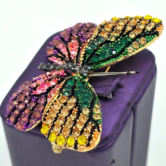 Stunning BUTTERFLY Pave' Multi Color Rhinestones Brooch Pin Pink, Purple, Green - Picture 8 of 10